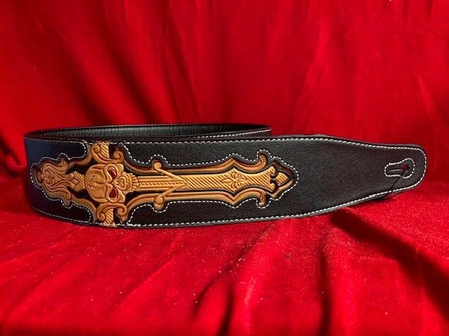 Walker Williams CVG-24 Black & Gold Strap Hand Tooled Skull